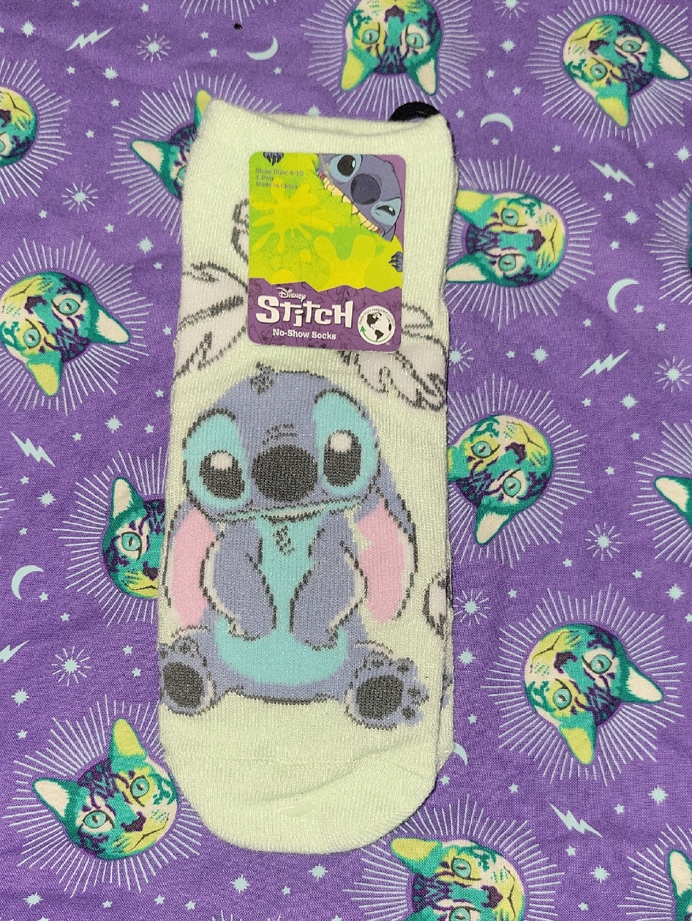 Disney No-Show Socks in Cream, Light Blue and Pink with Stitch Graphic